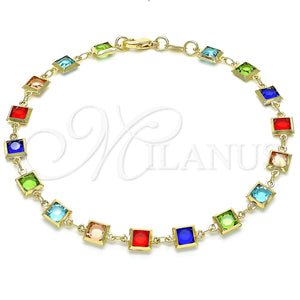 Gold Filled Anklet — Fancy Anklet with Multicolor Cubic Zirconia Polished 03. — main product view — SKU 143602 | Oro Laminado tobillera — elegante Anklet with Multicolor Cubic Zirconia pulido 03. — SKU 143602