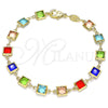 Oro Laminado Fancy Bracelet, Gold Filled Style with Multicolor Crystal, Polished, Golden Finish, 03.326.0002.1.08 (07 MM Thickness, 8 Inches Length)