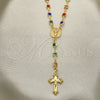 Oro Laminado Medium Rosary, Gold Filled Style Divino NiÃ±o and Crucifix Design, with Multicolor Crystal, Polished, Golden Finish, 09.326.0005.18