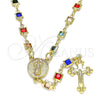 Oro Laminado Medium Rosary, Gold Filled Style Divino NiÃ±o and Crucifix Design, with Multicolor Crystal, Polished, Golden Finish, 09.326.0005.18