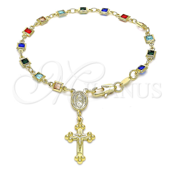 Gold Filled Bracelet — Bracelet Rosary Guadalupe and Crucifix Design with Multicolor — main product view — SKU 143605 | Oro Laminado brazalete — Bracelet Rosary Guadalupe and Crucifix diseño with Multicolor — SKU 143605