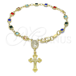 Gold Filled Bracelet — Bracelet Rosary Guadalupe and Crucifix Design with Multicolor — main product view — SKU 143605 | Oro Laminado brazalete — Bracelet Rosary Guadalupe and Crucifix diseño with Multicolor — SKU 143605
