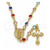 Oro Laminado Medium Rosary, Gold Filled Style Divino NiÃ±o and Crucifix Design, with Multicolor Crystal, Polished, Golden Finish, 09.326.0006.18