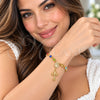Oro Laminado Bracelet Rosary, Gold Filled Style Guadalupe and Crucifix Design, with Multicolor Crystal, Polished, Golden Finish, 09.326.0001.08