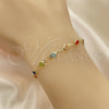 Oro Laminado Bracelet Rosary, Gold Filled Style Guadalupe and Crucifix Design, with Multicolor Crystal, Polished, Golden Finish, 09.326.0001.08