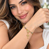 Oro Laminado Bracelet Rosary, Gold Filled Style Divino NiÃ±o and Crucifix Design, with Multicolor Crystal, Polished, Golden Finish, 09.326.0006.08