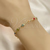 Oro Laminado Bracelet Rosary, Gold Filled Style Divino NiÃ±o and Crucifix Design, with Multicolor Crystal, Polished, Golden Finish, 09.326.0006.08