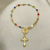 Oro Laminado Bracelet Rosary, Gold Filled Style Divino NiÃ±o and Crucifix Design, with Multicolor Crystal, Polished, Golden Finish, 09.326.0006.08