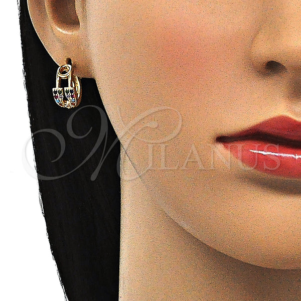 Gold Filled Hoop Earrings — Huggie Hoop Paperclip Design with Multicolor Cubic Zirconia — alternate product view — SKU 143611 | Oro Laminado aretes de aro — Huggie Hoop Paperclip diseño with Multicolor Cubic Zirconia — SKU 143611
