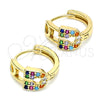 Oro Laminado Huggie Hoop, Gold Filled Style Paperclip Design, with Multicolor Cubic Zirconia, Polished, Golden Finish, 02.210.0526.1.15