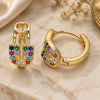 Oro Laminado Huggie Hoop, Gold Filled Style Paperclip Design, with Multicolor Cubic Zirconia, Polished, Golden Finish, 02.210.0526.1.15