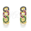 Oro Laminado Huggie Hoop, Gold Filled Style Curb Design, with Multicolor Cubic Zirconia, Polished, Golden Finish, 02.210.0527.1.20
