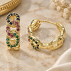 Oro Laminado Huggie Hoop, Gold Filled Style Curb Design, with Multicolor Cubic Zirconia, Polished, Golden Finish, 02.210.0527.1.20