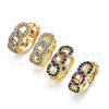 Oro Laminado Huggie Hoop, Gold Filled Style Curb Design, with Multicolor Cubic Zirconia, Polished, Golden Finish, 02.210.0527.1.20