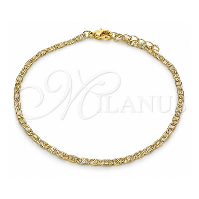 Oro Laminado Basic Anklet, Gold Filled Style Mariner Design, Polished, Golden Finish, 04.213.0214.10 (03 MM Thickness, 10 Inches Length)