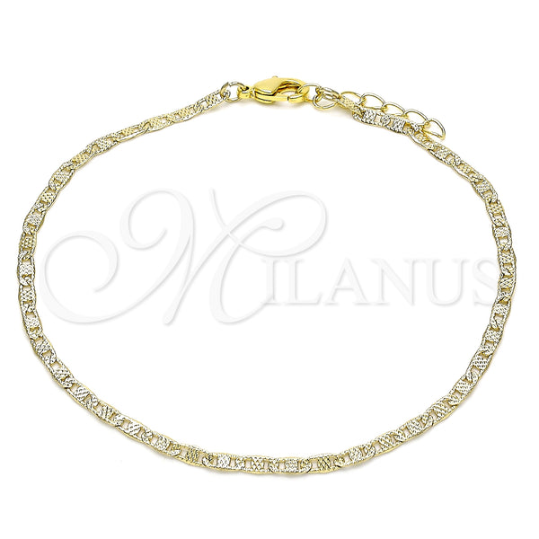 Oro Laminado Basic Anklet, Gold Filled Style Mariner Design, Polished, Golden Finish, 04.213.0214.10 (03 MM Thickness, 10 Inches Length)