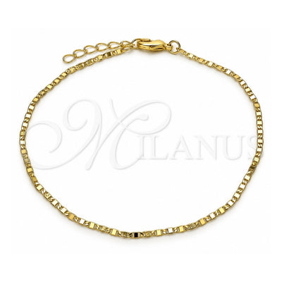 Oro Laminado Basic Anklet, Gold Filled Style Mariner Design, Polished, Golden Finish, 04.213.0051.10 (02 MM Thickness, 10 Inches Length)