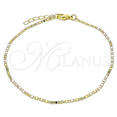 Oro Laminado Basic Anklet, Gold Filled Style Mariner Design, Polished, Golden Finish, 04.213.0051.10 (02 MM Thickness, 10 Inches Length)