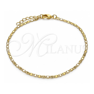 Oro Laminado Basic Anklet, Gold Filled Style Mariner Design, Polished, Golden Finish, 04.213.0080.10 (02 MM Thickness, 10 Inches Length)