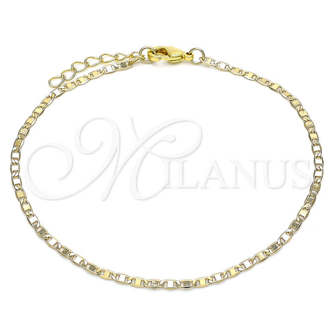 Oro Laminado Basic Anklet, Gold Filled Style Mariner Design, Polished, Golden Finish, 04.213.0080.10 (02 MM Thickness, 10 Inches Length)