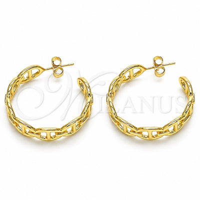 Oro Laminado Stud Earring, Gold Filled Style Puff Mariner Design, Polished, Golden Finish, 02.163.0154.30