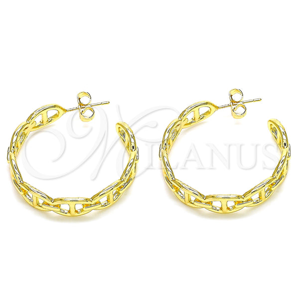 Oro Laminado Stud Earring, Gold Filled Style Puff Mariner Design, Polished, Golden Finish, 02.163.0154.30