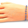 Oro Laminado Adjustable Bolo Bracelet, Gold Filled Style Evil Eye Design, with White Cubic Zirconia, Blue Resin Finish, Golden Finish, 03.386.0006.11 (01 MM Thickness, 11 Inches Length)
