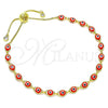 Oro Laminado Adjustable Bolo Bracelet, Gold Filled Style Evil Eye Design, with White Cubic Zirconia, Red Resin Finish, Golden Finish, 03.386.0006.1.11 (01 MM Thickness, 11 Inches Length)