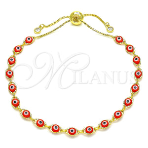 Gold Filled Bracelet — Adjustable Bolo Bracelet Evil Eye Design with White — main product view — SKU 143654 | Oro Laminado brazalete — Adjustable Bolo Bracelet Evil Eye diseño with blanco — SKU 143654