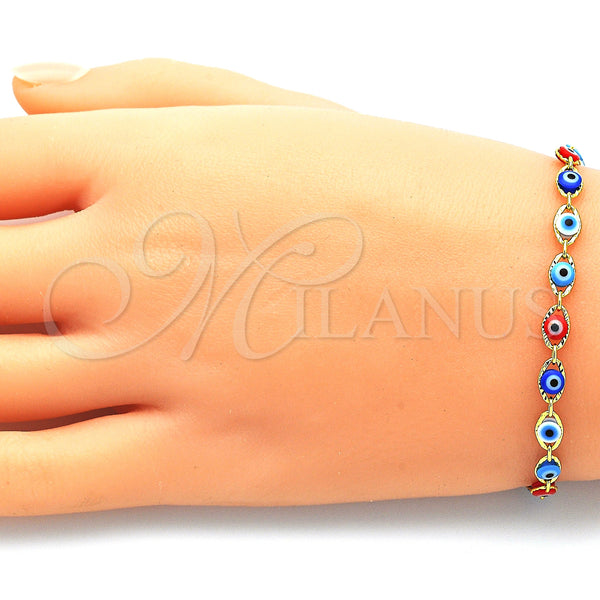 Gold Filled Bracelet — Adjustable Bolo Bracelet Evil Eye Design with White — alternate product view — SKU 143655 | Oro Laminado brazalete — Adjustable Bolo Bracelet Evil Eye diseño with blanco — SKU 143655