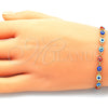 Oro Laminado Adjustable Bolo Bracelet, Gold Filled Style Evil Eye Design, with White Cubic Zirconia, Multicolor Resin Finish, Golden Finish, 03.386.0006.2.11 (01 MM Thickness, 11 Inches Length)
