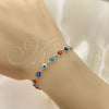 Oro Laminado Adjustable Bolo Bracelet, Gold Filled Style Evil Eye Design, with White Cubic Zirconia, Multicolor Resin Finish, Golden Finish, 03.386.0006.2.11 (01 MM Thickness, 11 Inches Length)