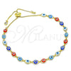Oro Laminado Adjustable Bolo Bracelet, Gold Filled Style Evil Eye Design, with White Cubic Zirconia, Multicolor Resin Finish, Golden Finish, 03.386.0006.2.11 (01 MM Thickness, 11 Inches Length)