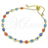 Oro Laminado Adjustable Bolo Bracelet, Gold Filled Style Evil Eye Design, with White Cubic Zirconia, Multicolor Resin Finish, Golden Finish, 03.386.0006.2.11 (01 MM Thickness, 11 Inches Length)