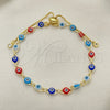 Oro Laminado Adjustable Bolo Bracelet, Gold Filled Style Evil Eye Design, with White Cubic Zirconia, Multicolor Resin Finish, Golden Finish, 03.386.0006.2.11 (01 MM Thickness, 11 Inches Length)