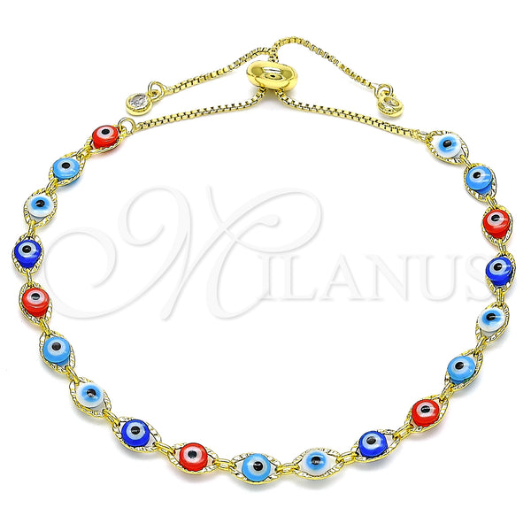 Gold Filled Bracelet — Adjustable Bolo Bracelet Evil Eye Design with White — main product view — SKU 143655 | Oro Laminado brazalete — Adjustable Bolo Bracelet Evil Eye diseño with blanco — SKU 143655