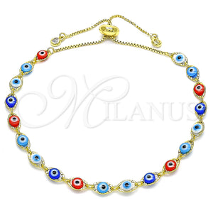Gold Filled Bracelet — Adjustable Bolo Bracelet Evil Eye Design with White — main product view — SKU 143655 | Oro Laminado brazalete — Adjustable Bolo Bracelet Evil Eye diseño with blanco — SKU 143655