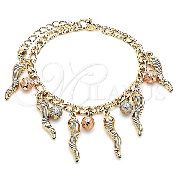 Gold Filled Bracelet — Charm Bracelet Ball Design Matte Tricolor 03. 05 — main product view — SKU 143657 | Oro Laminado brazalete — Charm Bracelet Ball diseño Matte Tricolor 03. 05 — SKU 143657