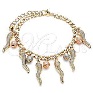 Gold Filled Bracelet — Charm Bracelet Ball Design Matte Tricolor 03. 05 — main product view — SKU 143657 | Oro Laminado brazalete — Charm Bracelet Ball diseño Matte Tricolor 03. 05 — SKU 143657