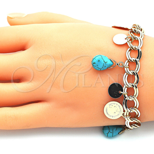 Gold Filled Bracelet — Charm Bracelet Teardrop Design with Turquoise Opal Polished — alternate product view — SKU 143658 | Oro Laminado brazalete — Charm Bracelet Teardrop diseño with Turquoise Opal pulido — SKU 143658