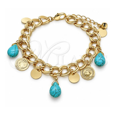 Oro Laminado Charm Bracelet, Gold Filled Style Teardrop Design, with Turquoise Opal, Polished, Golden Finish, 03.331.0201.08 (10 MM Thickness, 8 Inches Length)