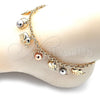 Oro Laminado Charm Anklet , Gold Filled Style Elephant and Ball Design, Polished, Tricolor, 03.331.0202.10 (04 MM Thickness, 10 Inches Length)