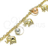 Oro Laminado Charm Anklet , Gold Filled Style Elephant and Ball Design, Polished, Tricolor, 03.331.0202.10 (04 MM Thickness, 10 Inches Length)