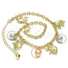 Oro Laminado Charm Anklet , Gold Filled Style Elephant and Ball Design, Polished, Tricolor, 03.331.0202.10 (04 MM Thickness, 10 Inches Length)