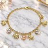 Oro Laminado Charm Anklet , Gold Filled Style Elephant and Ball Design, Polished, Tricolor, 03.331.0202.10 (04 MM Thickness, 10 Inches Length)