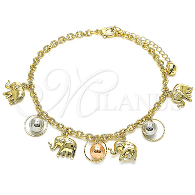 Gold Filled Anklet — Charm Anklet Elephant and Ball Design Polished Tricolor for wholesale, main product view