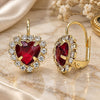 Oro Laminado Leverback Earring, Gold Filled Style Heart Design, with Garnet and White Crystal, Polished, Golden Finish, 02.122.0111