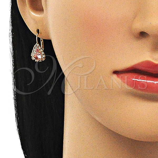 Gold Filled Ring — Leverback Earring Teardrop Design with Rose and White — alternate product view — SKU 143690 | Oro Laminado anillo — Leverback Earring Teardrop diseño with Rose and blanco — SKU 143690
