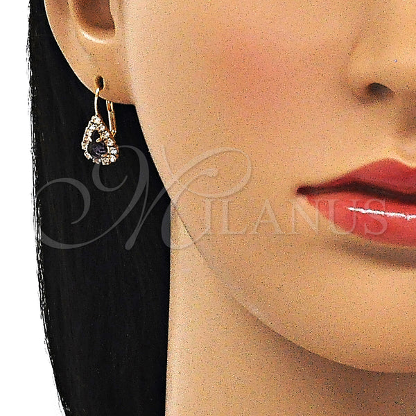 Gold Filled Ring — Leverback Earring Teardrop Design with Amethyst and White — alternate product view — SKU 143691 | Oro Laminado anillo — Leverback Earring Teardrop diseño with Amethyst and blanco — SKU 143691