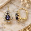 Oro Laminado Leverback Earring, Gold Filled Style Teardrop Design, with Amethyst and White Crystal, Polished, Golden Finish, 5.125.012.6
